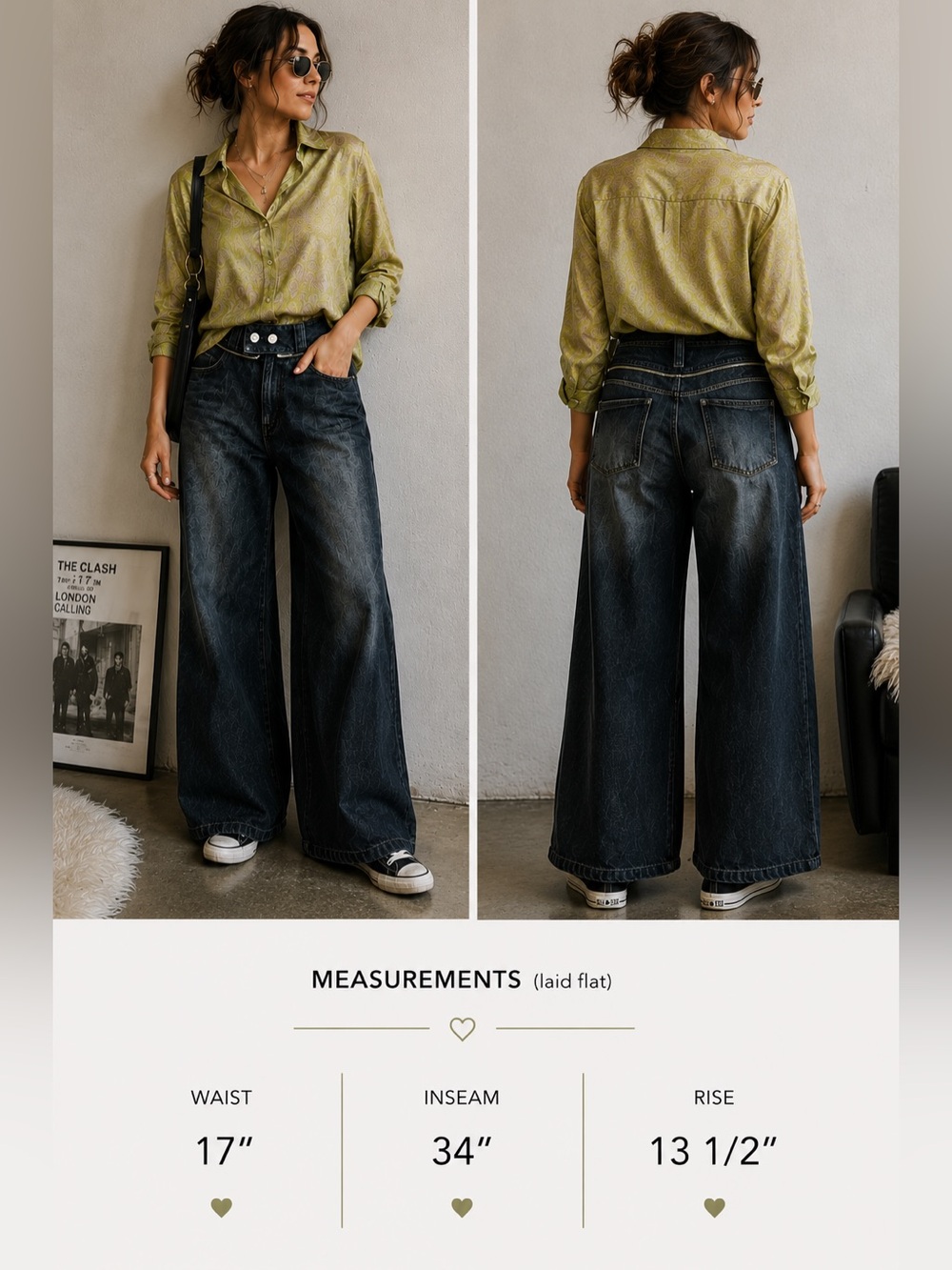 Ranger by Max Amdon Wide Leg Zip Waist Denim Jeans | Grunge Y2K Dark Wash